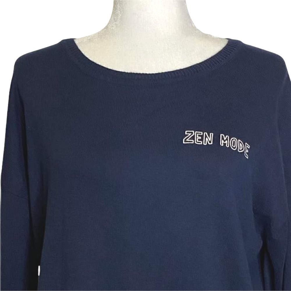 Fauxgerty Zen Mode Sweater Womens OS Blue‎ Go-To Pullover Sustainable Navy Blue - Picture 4 of 11